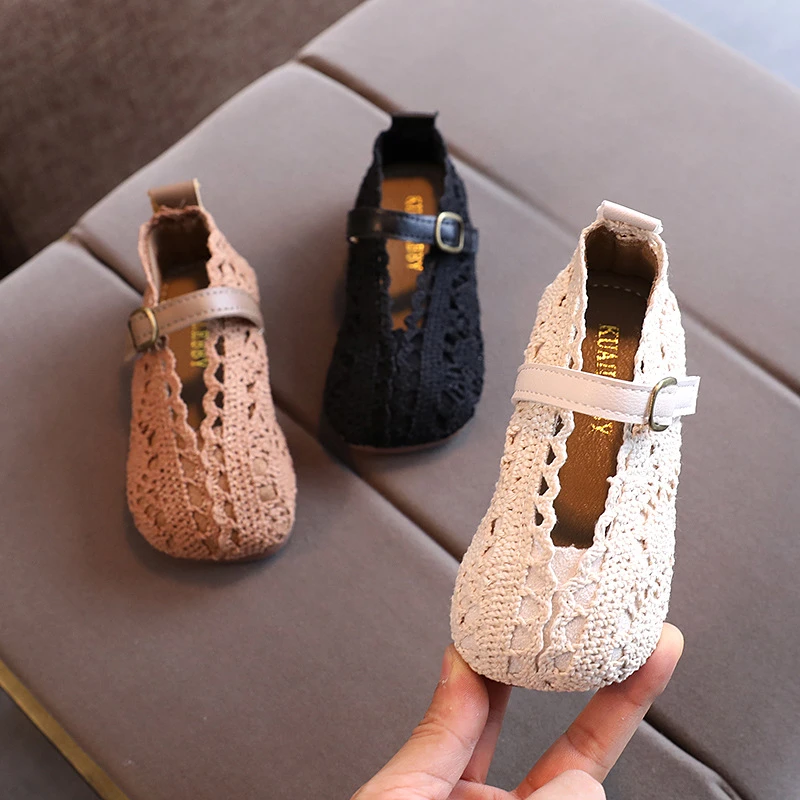 girls leather shoes Baby Shoes 2022 Spring Summer New Knitted Lace Fabric Breathable Girls Princess Shoes Non-slip Soft Baby Toddler Shoes F02084 child shoes girl