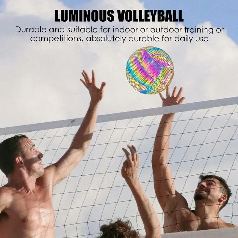 Reflective Colorful Volleyball Glowing PU Leather School Outdoor Indoor Training Sports Beach Ball
