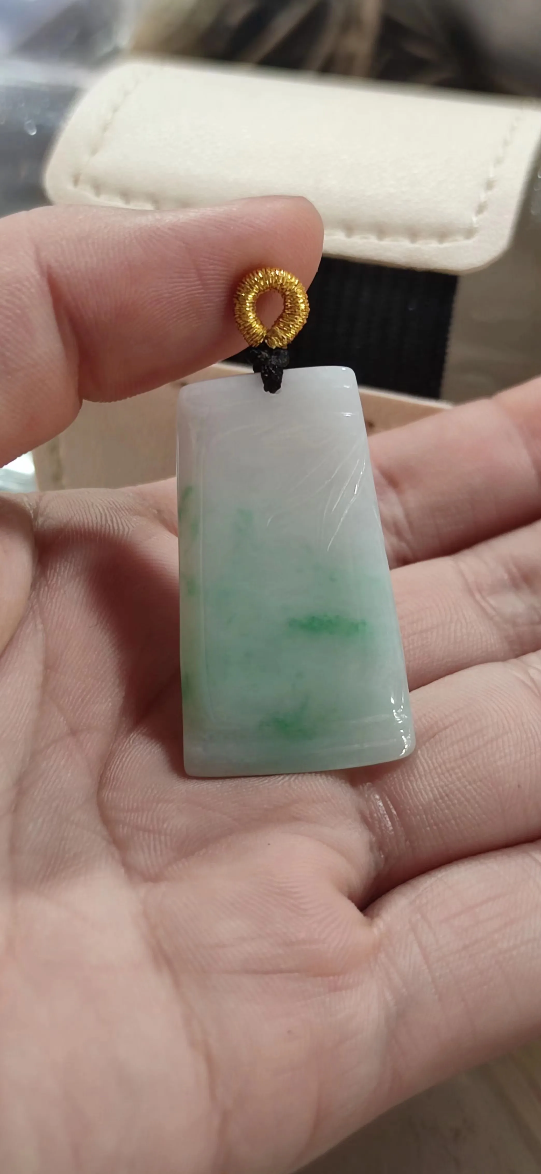 

Natural 100% real white green jadeite carve bamboo jade Bless peace pendant jewellery Handle piece for men woman gifts good luck