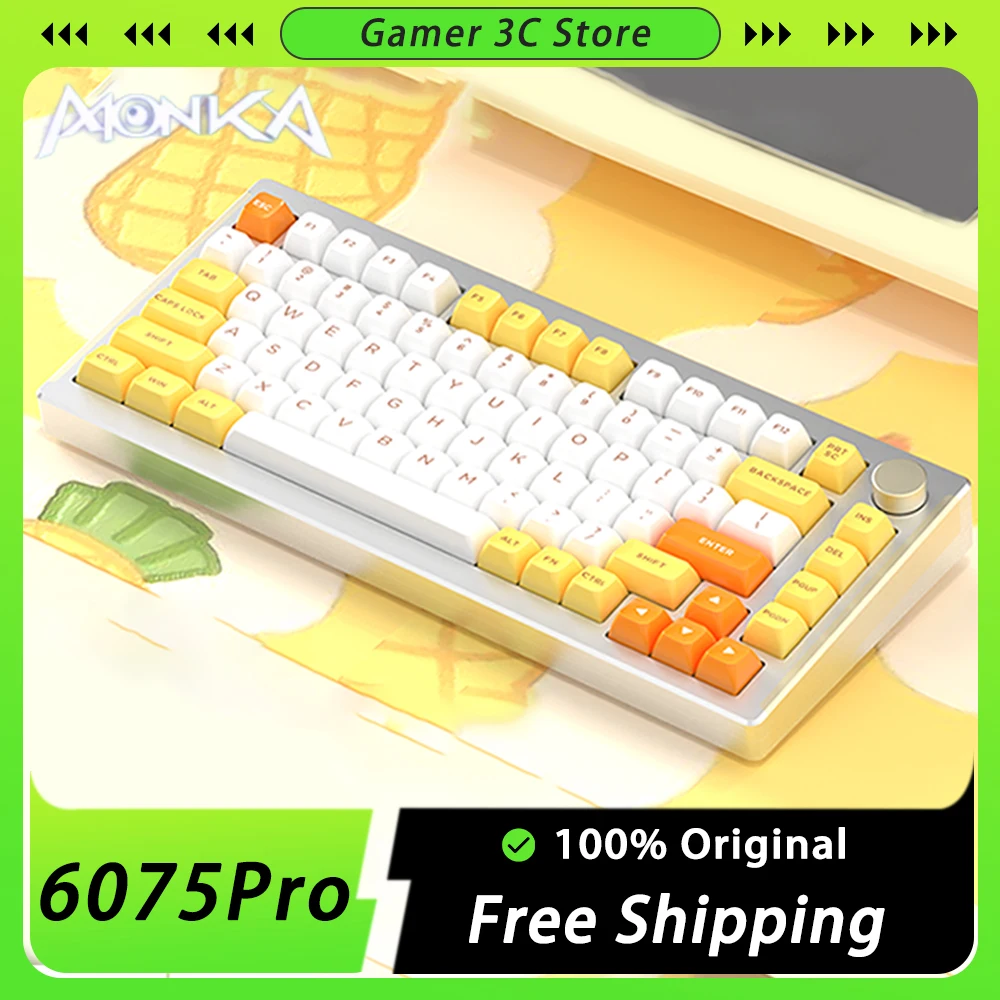 

Механическая клавиатура MONKA 6075Pro, игровая клавиатура с RGB подсветкой, из алюминиевого сплава, с ручкой и тремя режимами, 82 клавиши, для офиса