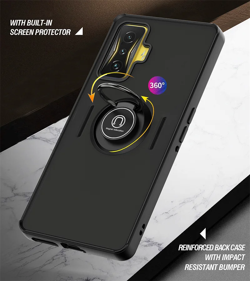 Shockproof Armor Matte Case with Magnetic Holder Ring Stand