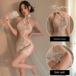 New Fun Underwear Retro Pan Kou Qipao T Pants Pajamas Temptation Split Hip Free Sexy Lace Uniform Set Couple Flirting