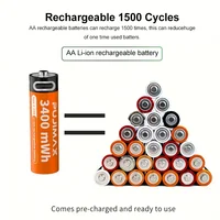 PUJIMAX 1.5V AA&AAA Rechargeable Lithium Battery 3400mWh/1100mWh, Type-C Port Charging Be Reused 1500 Times For Alarm Clocks 2