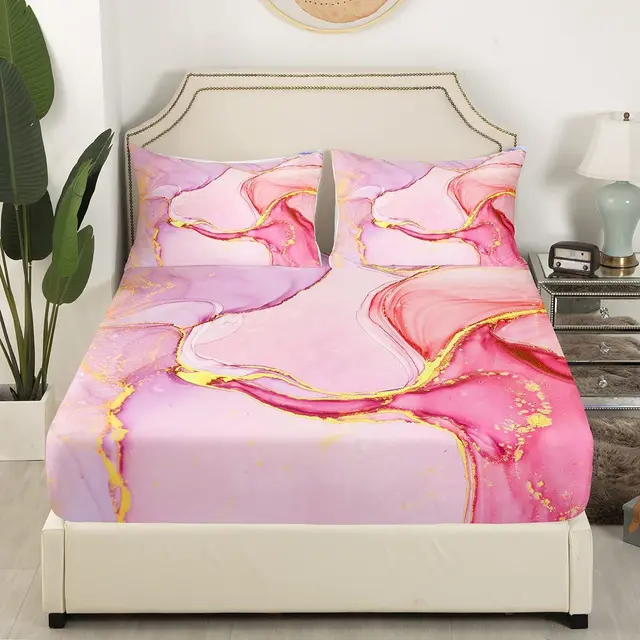 Blesliving – drap-housse coloré en marbre, ensemble de draps de lit d'art  abstrait, sable mouvant naturel, housse de matelas Pastel rose bleu -  AliExpress