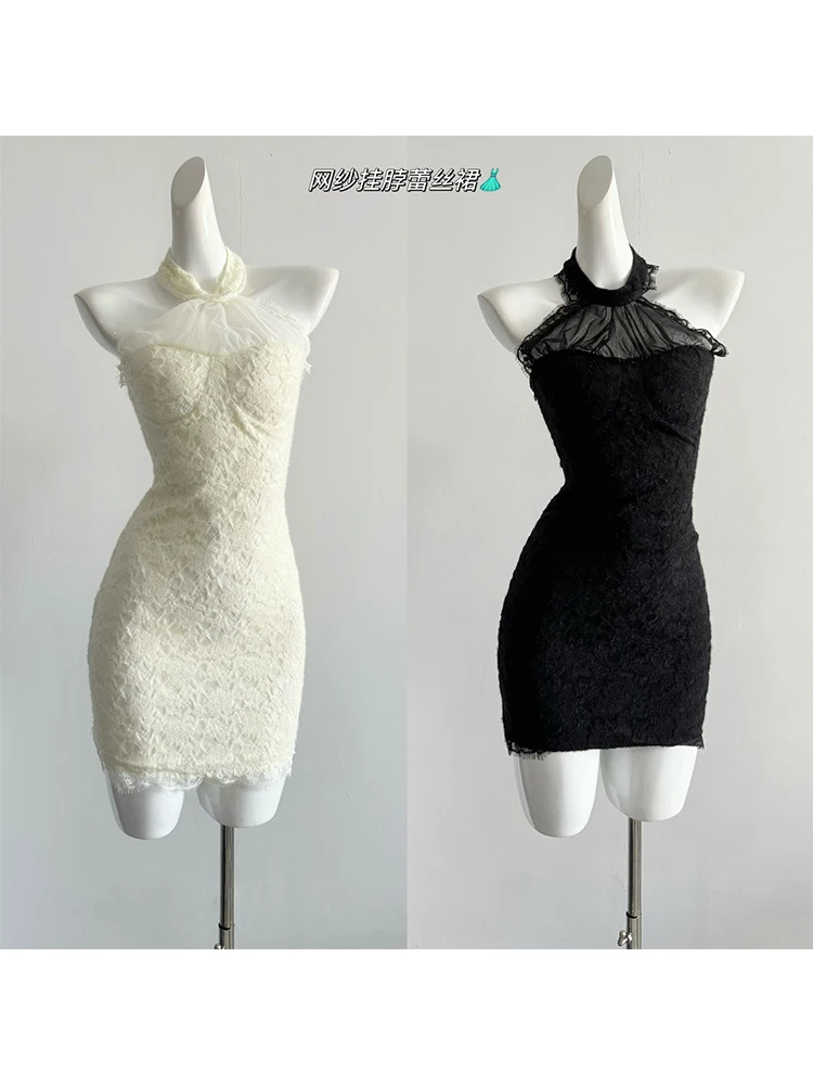 

Women's Apricot A-line Mini Evening Dress Elegant Sleeveless Off Shoulder Lace Dress Vintage Y2k One Piece Frocks 2000s Clothes