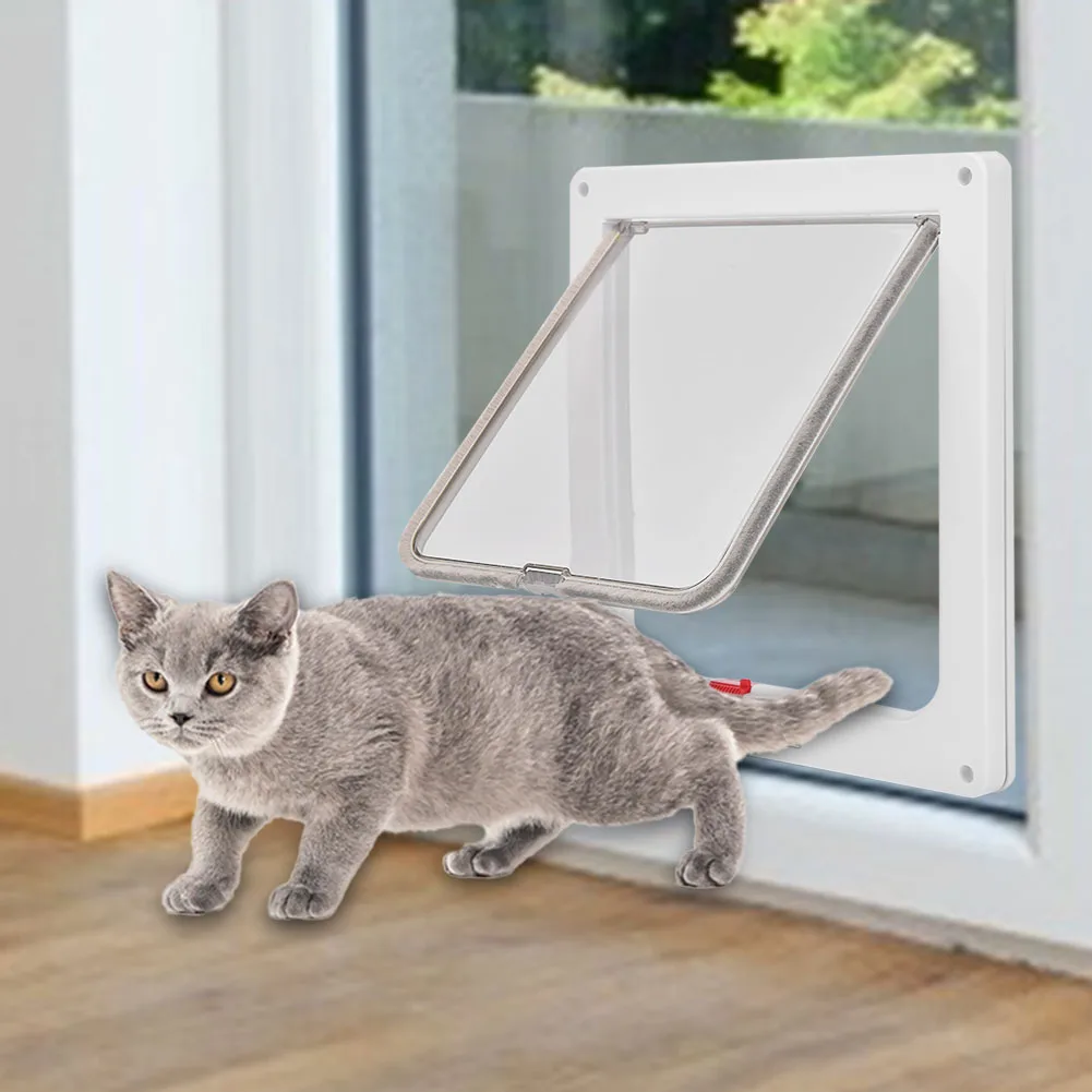 Dog Cat Flap Door with 4 Way Security Lock Flap Door for Dog Cats Kitten ABS Plastic Small Pet Gate Kit Cat Dogs Doors cat door pet door