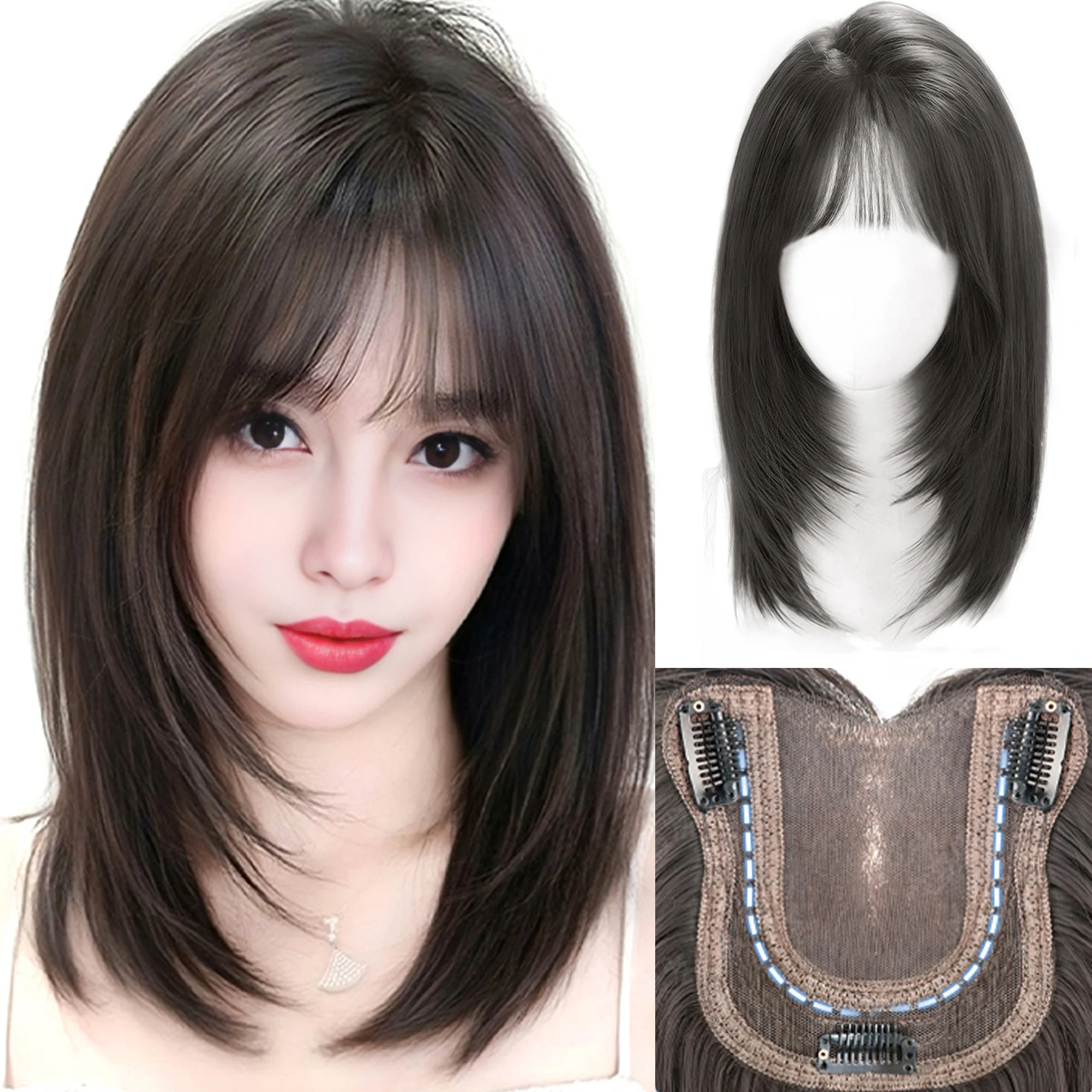 Water Ripple Wig Air Bangs Head Overhead 3D Bangs Invisible Seamless Head Hair Natural Invisible Replacement Cover White Hair
