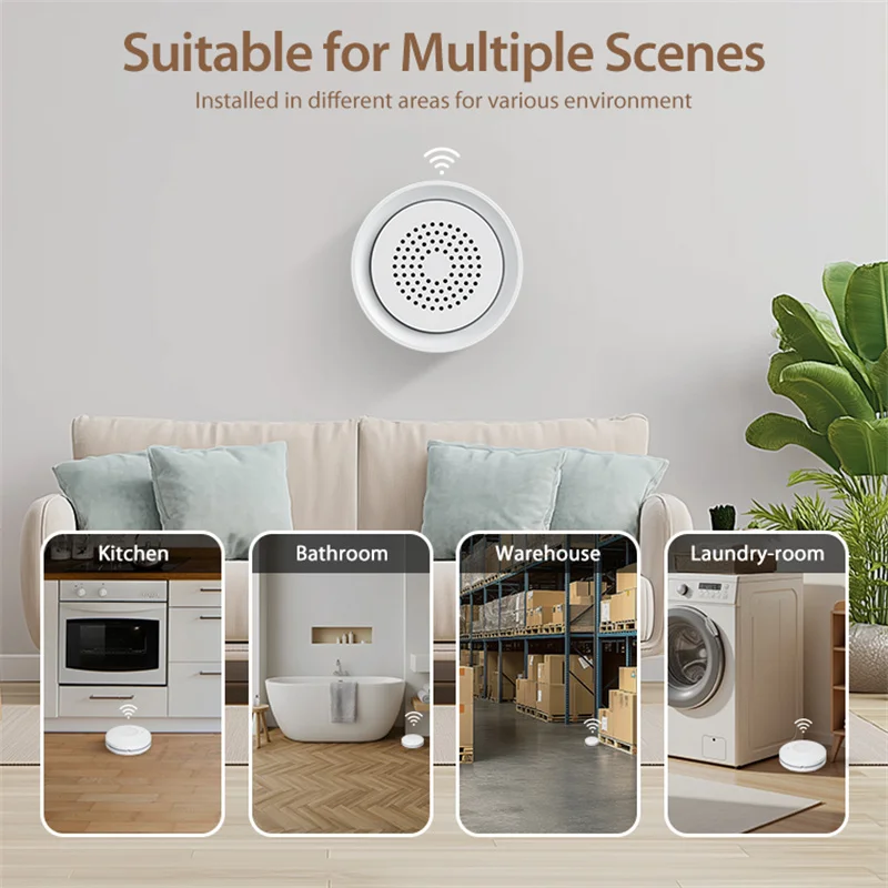 Tuya Smart WiFi Water Leak Alarm Kit 3 Pack Water Sensors with 90dB Adjustable