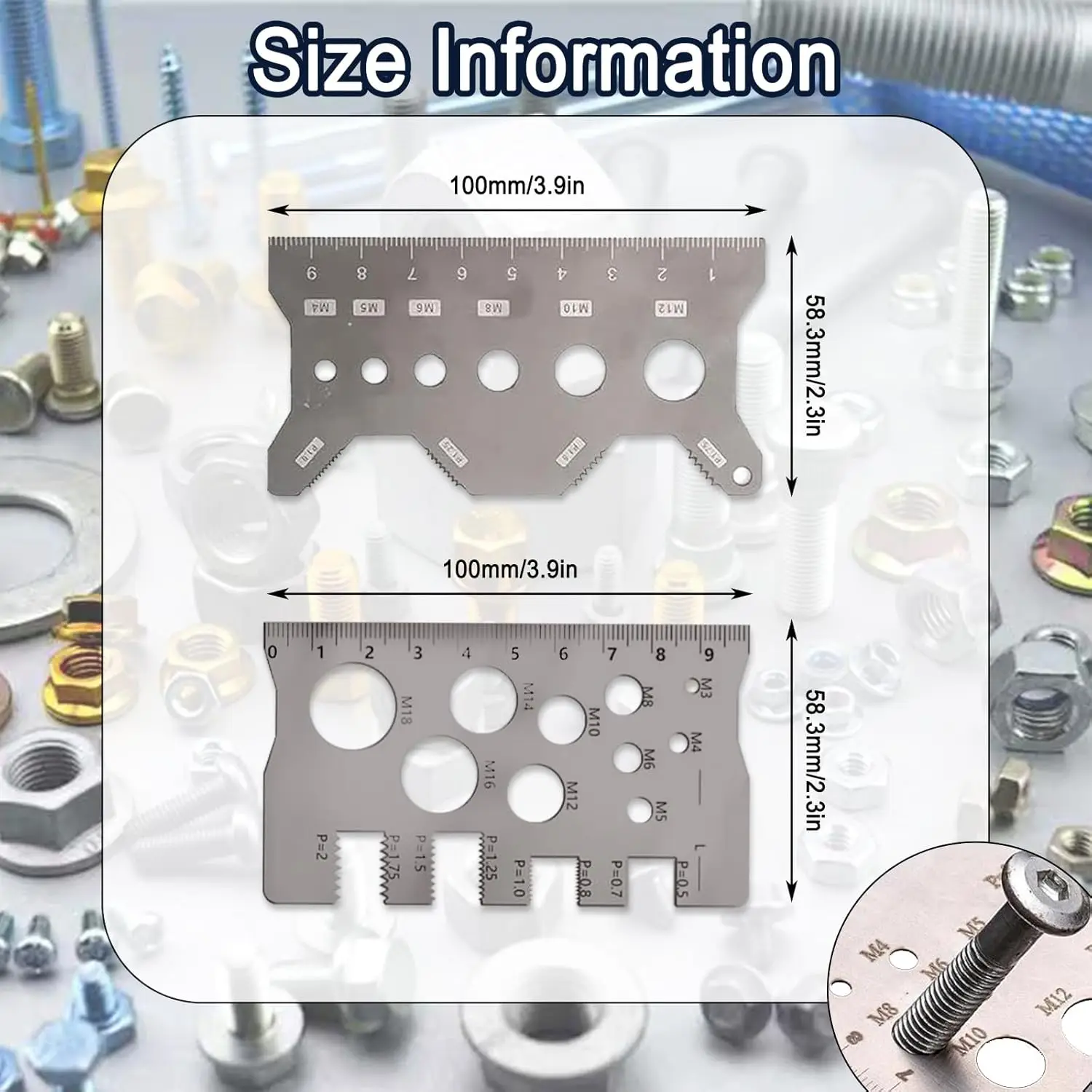 1pc 나사산 피치 게이지 눈금자 측정 도구 볼트 너트 미터법 가공 나사산 나사 절삭 게이지 각도 모델 측정