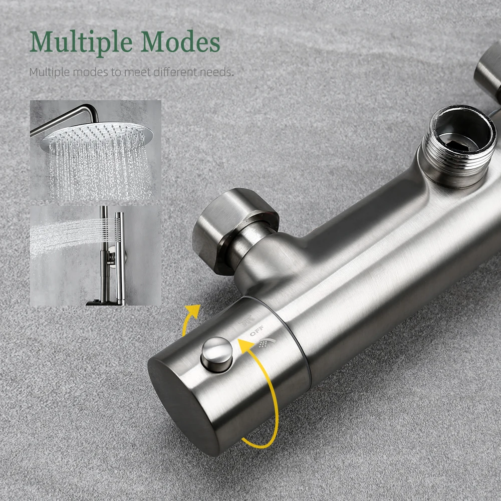 Brushed Nickel Thermostatic Shower Faucets Sets Wall Mount Brass Bathroom Mixer Rainshower Faucet Rainfall Shower Systems Thermo 5