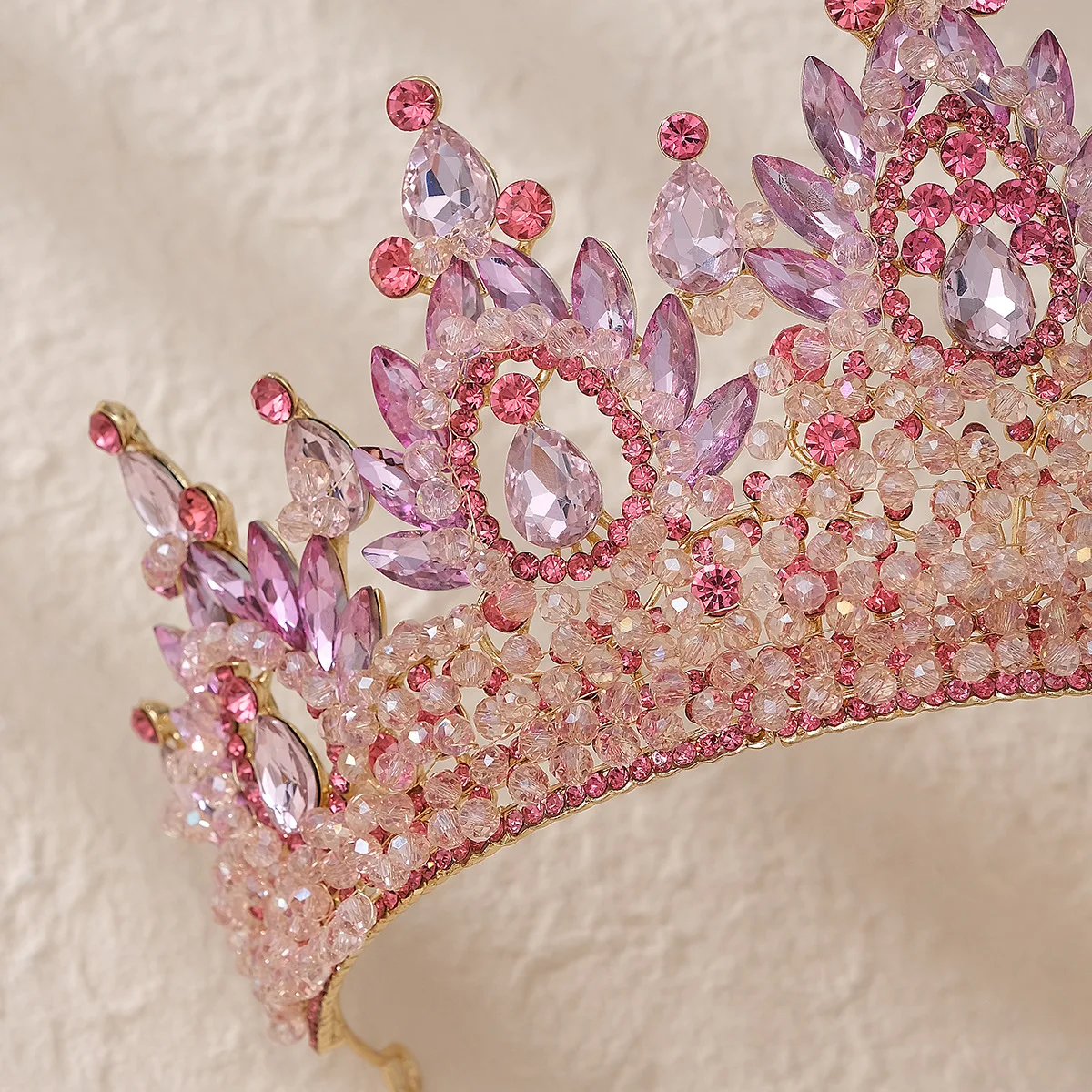 Big Oversized Wedding Crown Product Handmade Beaded Crystal Bridal Crowns Rhinestone Pearl Bead Crown