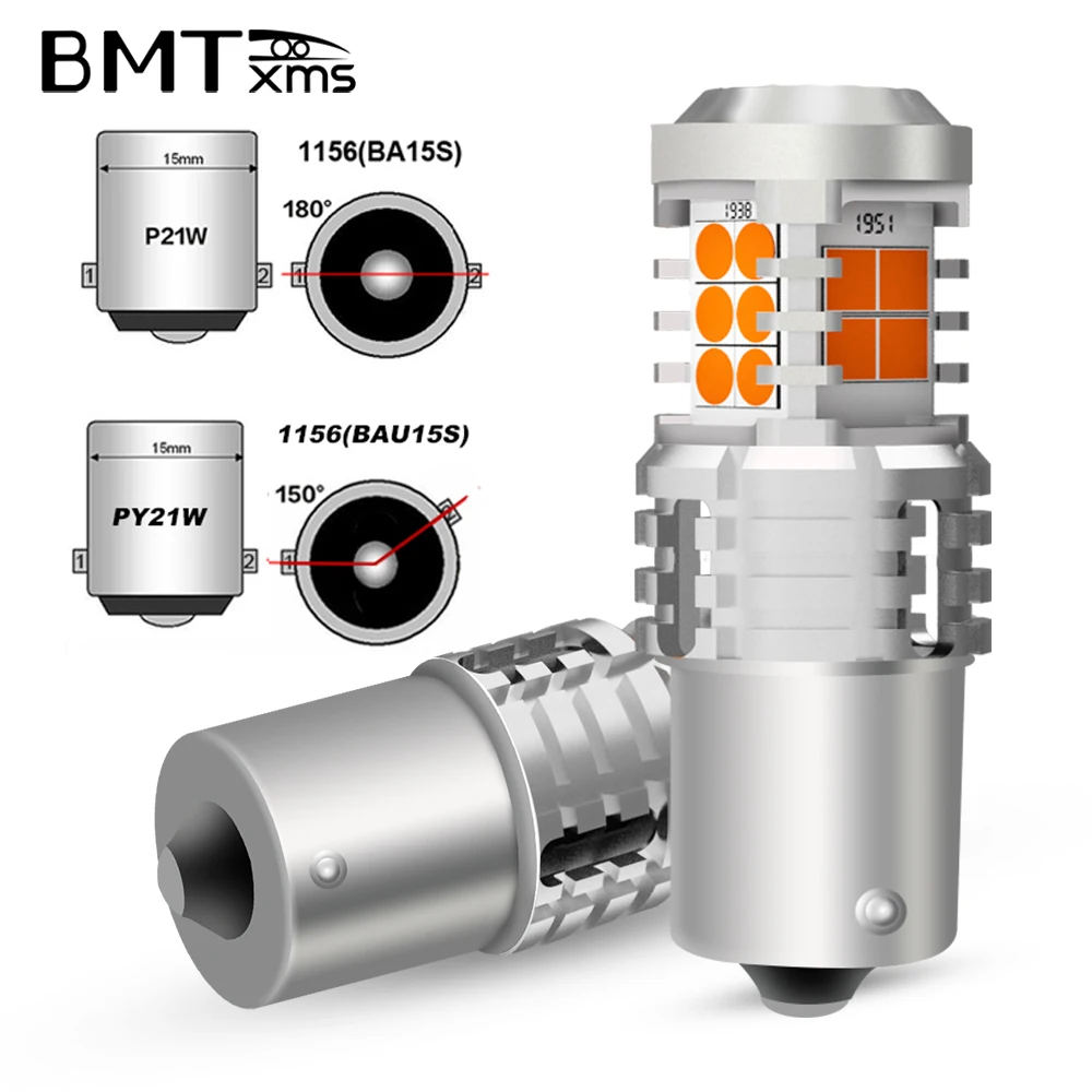 

BMTxms 2X No Hyper Flash BA15S P21W BAU15S PY21W Front Rear Turn Signal Bulb Canbus Error Free Led Amber Yellow 3030 Chip 20SMD