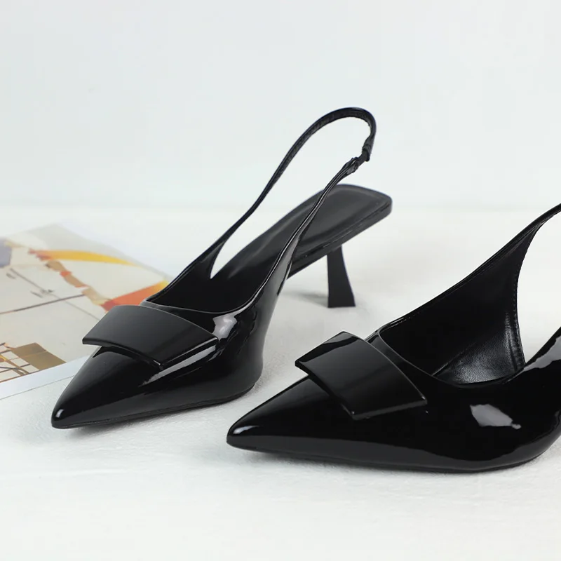 Fashion Business Dress Shoes for Women Black Patent Leather Back Strap Simple Design Summer Female Slingback Sandals