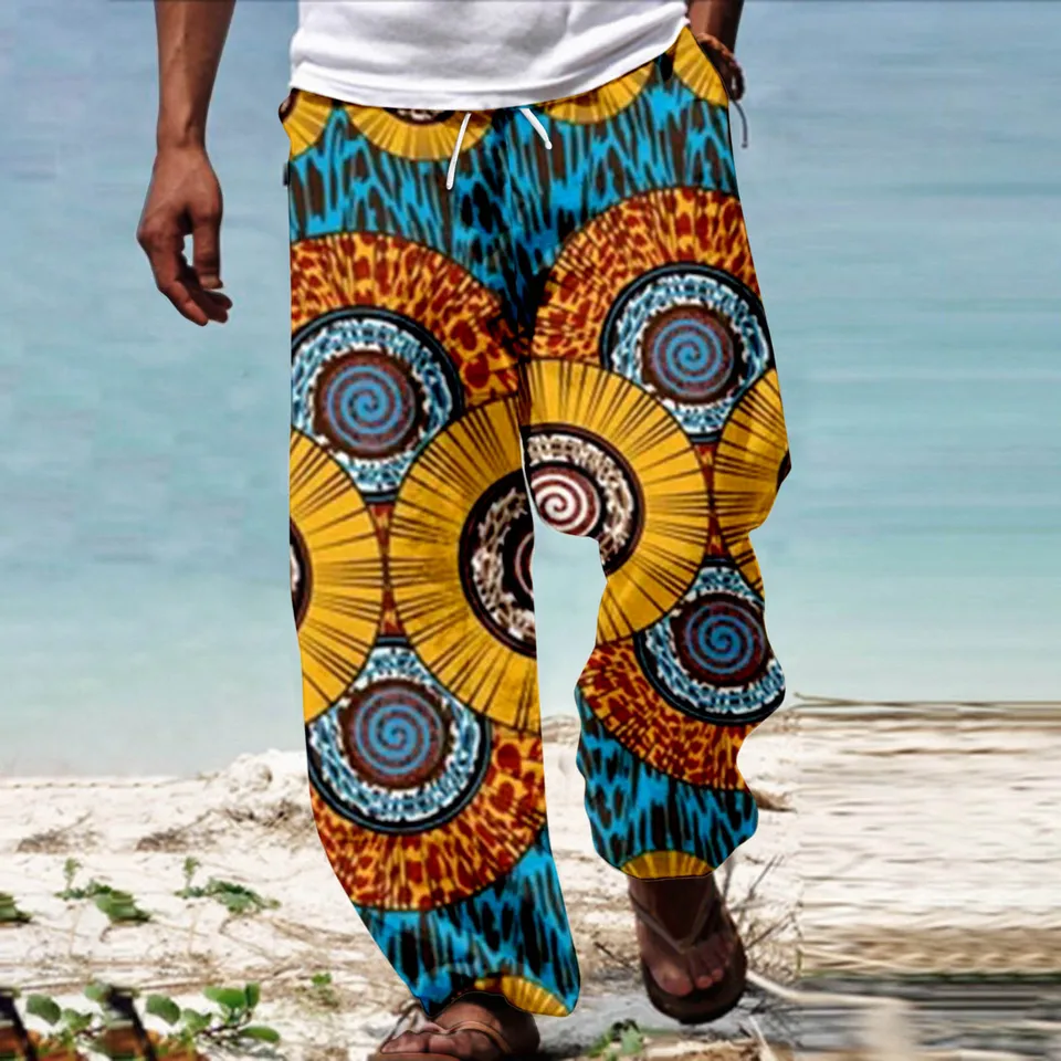 Pantalon Jogging Homme Pantalon Africain Homme Taille Elastique- Pantalon Hawau00efen Baggy Style Traditionnel Du00e9Contractu00e9 Pantalons Grande Taille Avec Poches Cordon De Serrage Sarouel Homme