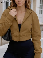 Plus Size Women Sweatshirts 2025 Autumn Long Sleeve Women Causal Solid Color Zipper Pullover Soprt Hoodies VONDA