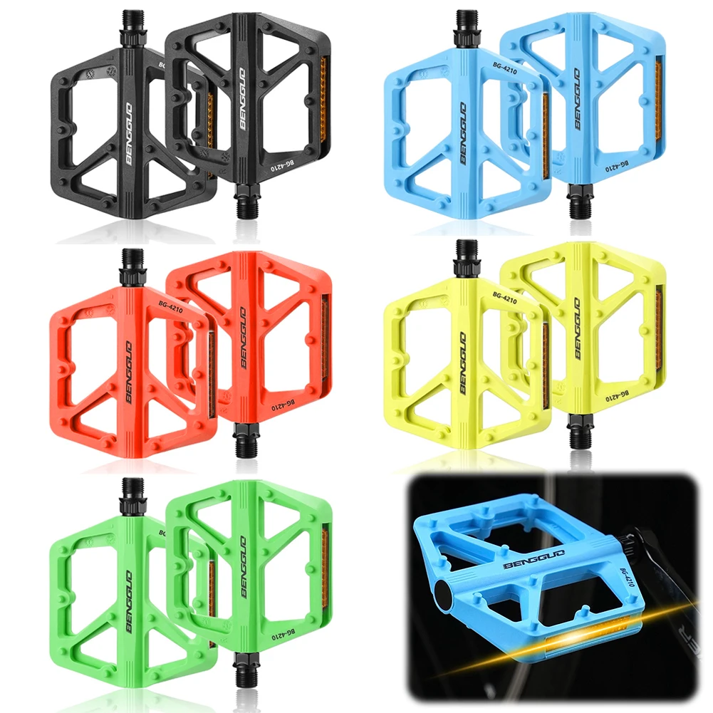 Double DU Bearing Nylon Bicycle Pedals with Reflector Ultralight Bike Pedals Waterproof Cycling Platform Pedals Bike Accessories