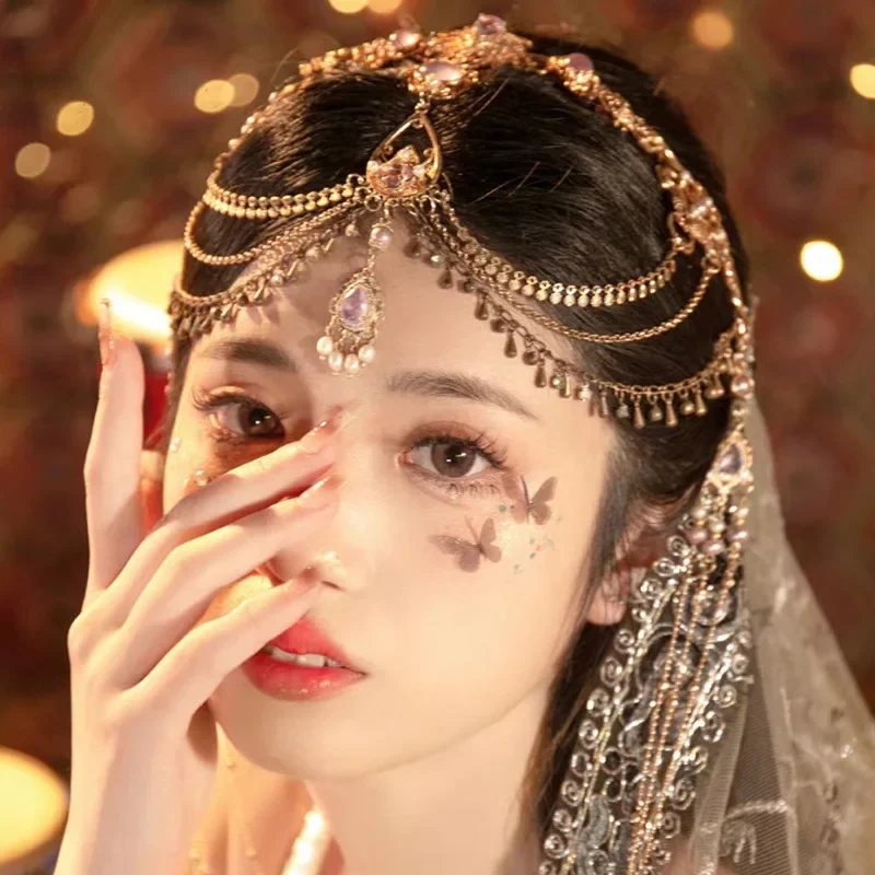 Romantic Wedding Shiny Headband Headdress Princess Jewelry Gift Bead FlowerChain Hair Headwear Girl