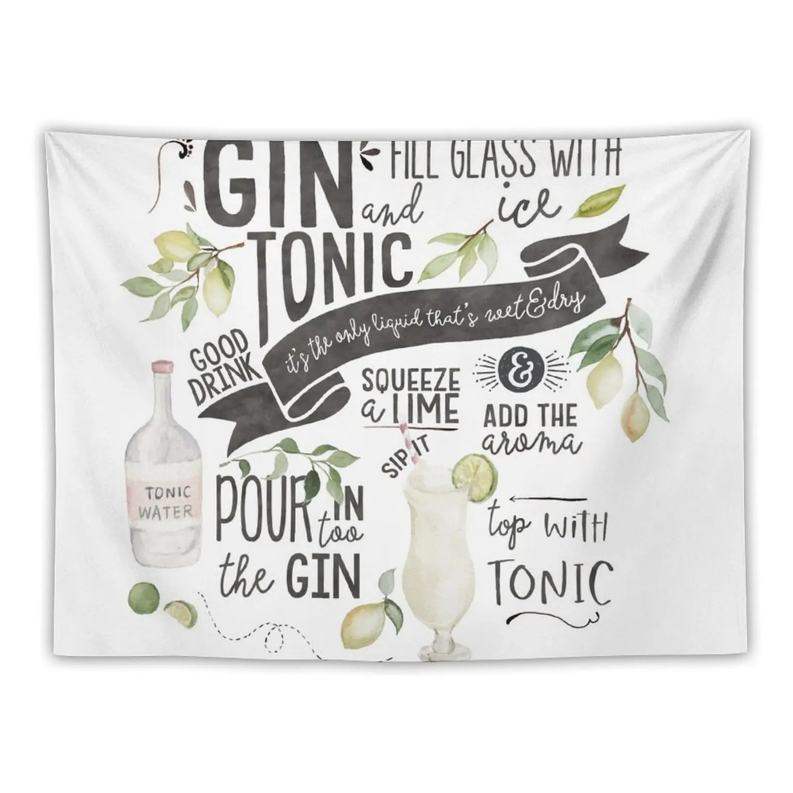 

Gin Tonic Recipe In Watercolor Tapestry Wall Decoration Items Decorative Wall Mural Tapestry