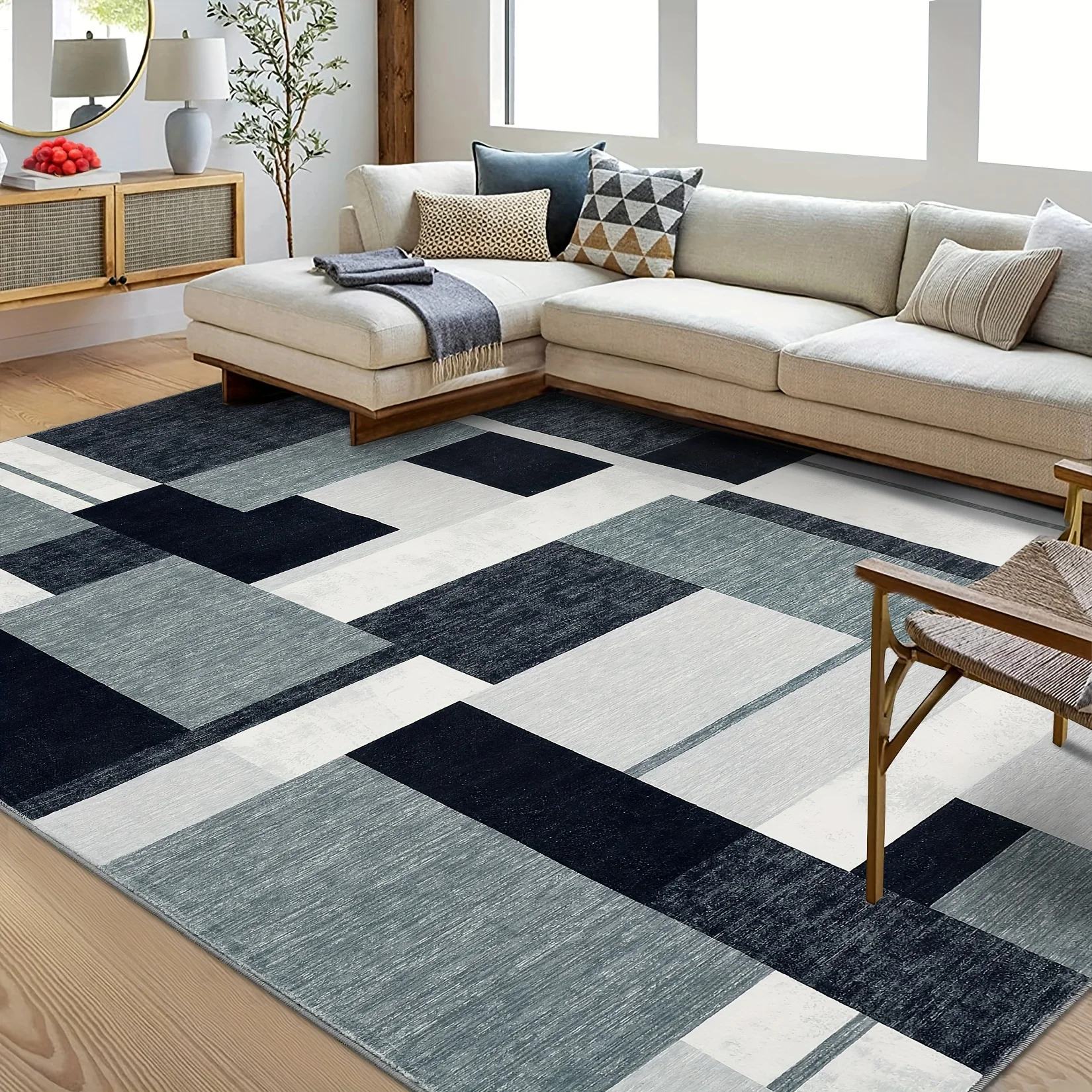 

1pc Modern Area Rugs For Living Room Machine Washable Rugs Geometric Non Slip Rug Contemporary Carpet For Bedroom Soft Rug Stain