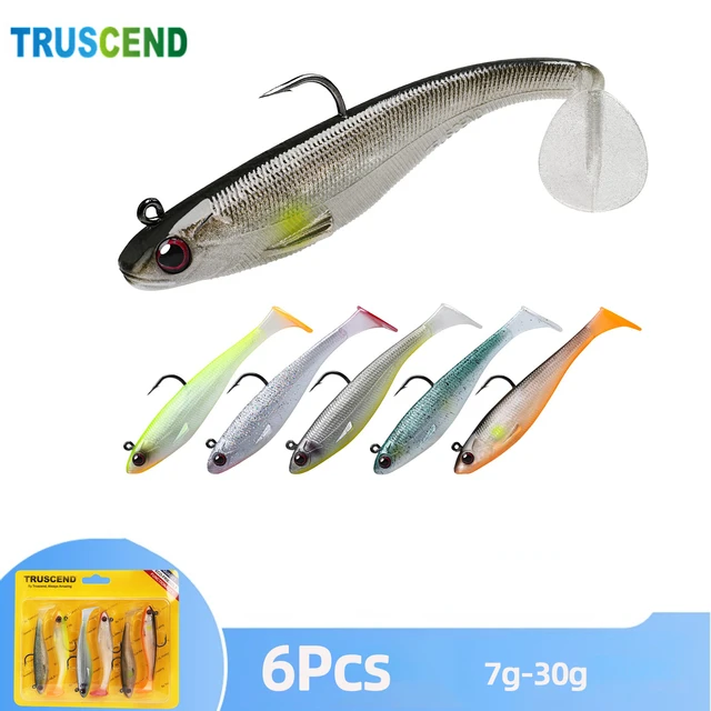 TRUSCEND 6pcs Soft Fishing Lures 7-30g Jig Head with T Tail