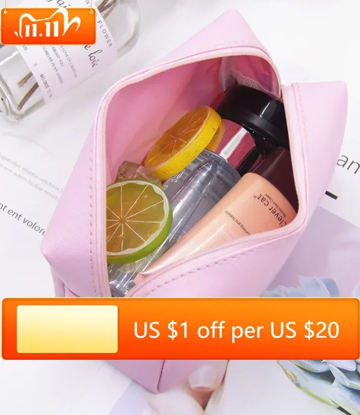 

Women Travel Makeup Bags PU Leather Make Up Pouch Travel Wash Toiletry Organizer Purse Cosmetic Bag Storage Handbag for Girls