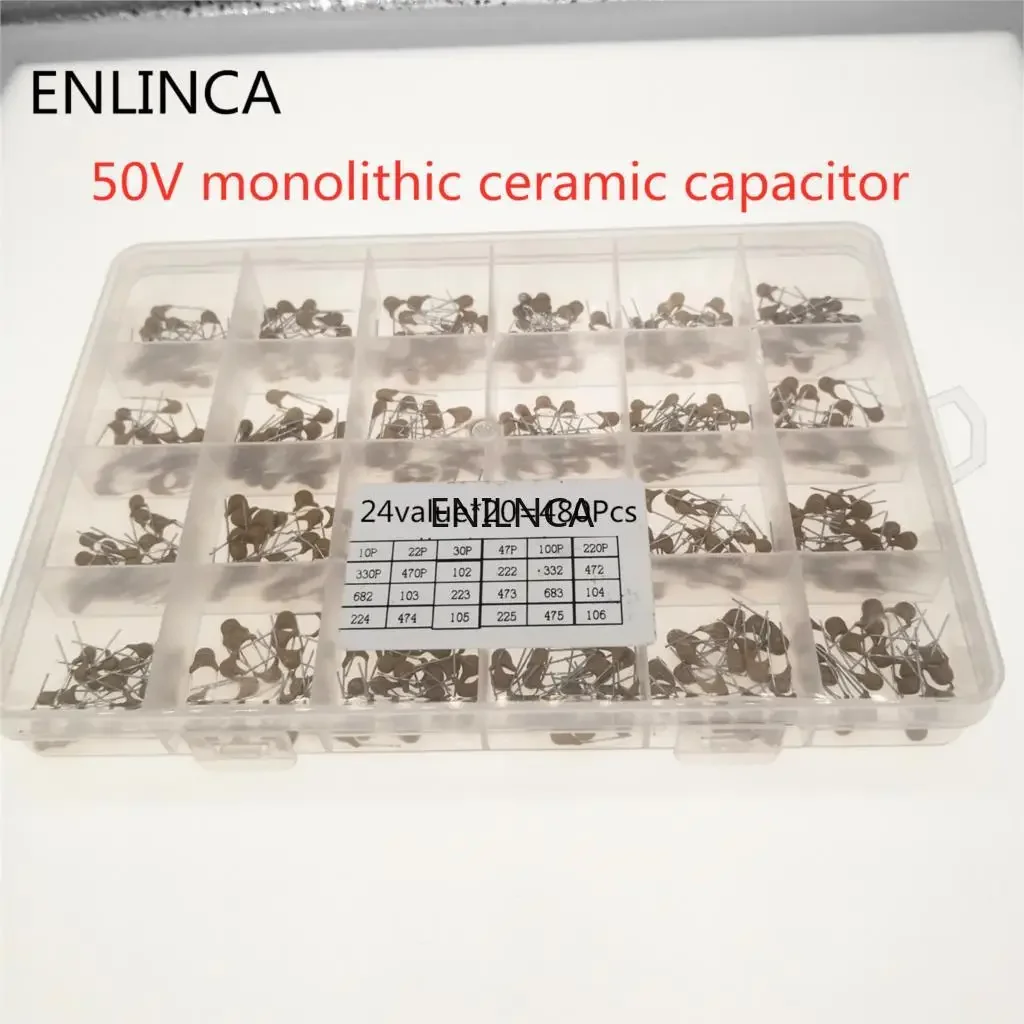 Ceramic Capacitor 480pcs Monolithic Ceramic Capacitor 10pF~10uF Assorted Kit