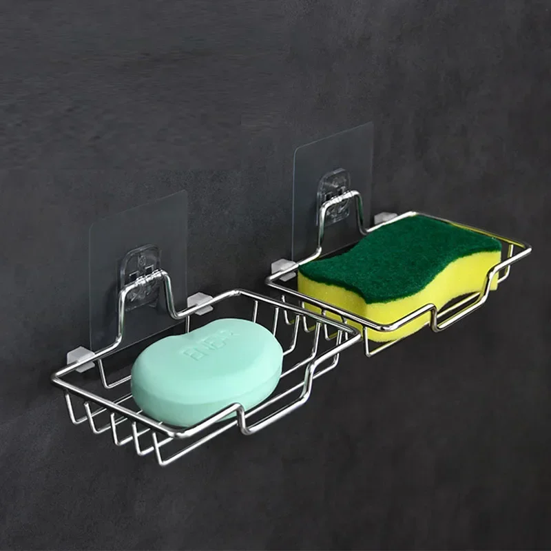 1pc Stainless Steel Soap Rack Soap Box Light Luxury Shelf Punch-free Nail-free Bathroom Single Layer Drain Wall Hanging