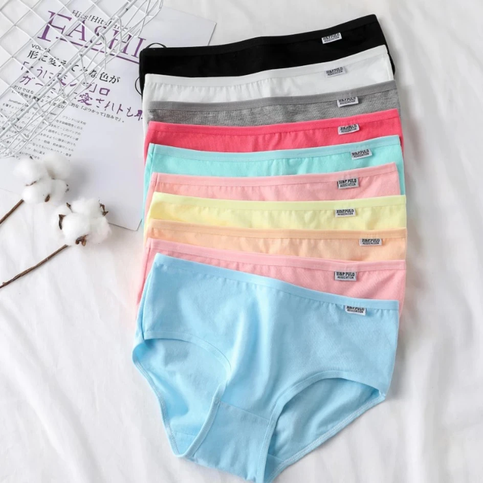 7Pcs Candy Color Cotton Panties - Comfortable Mid-Waist Plus Size Briefs