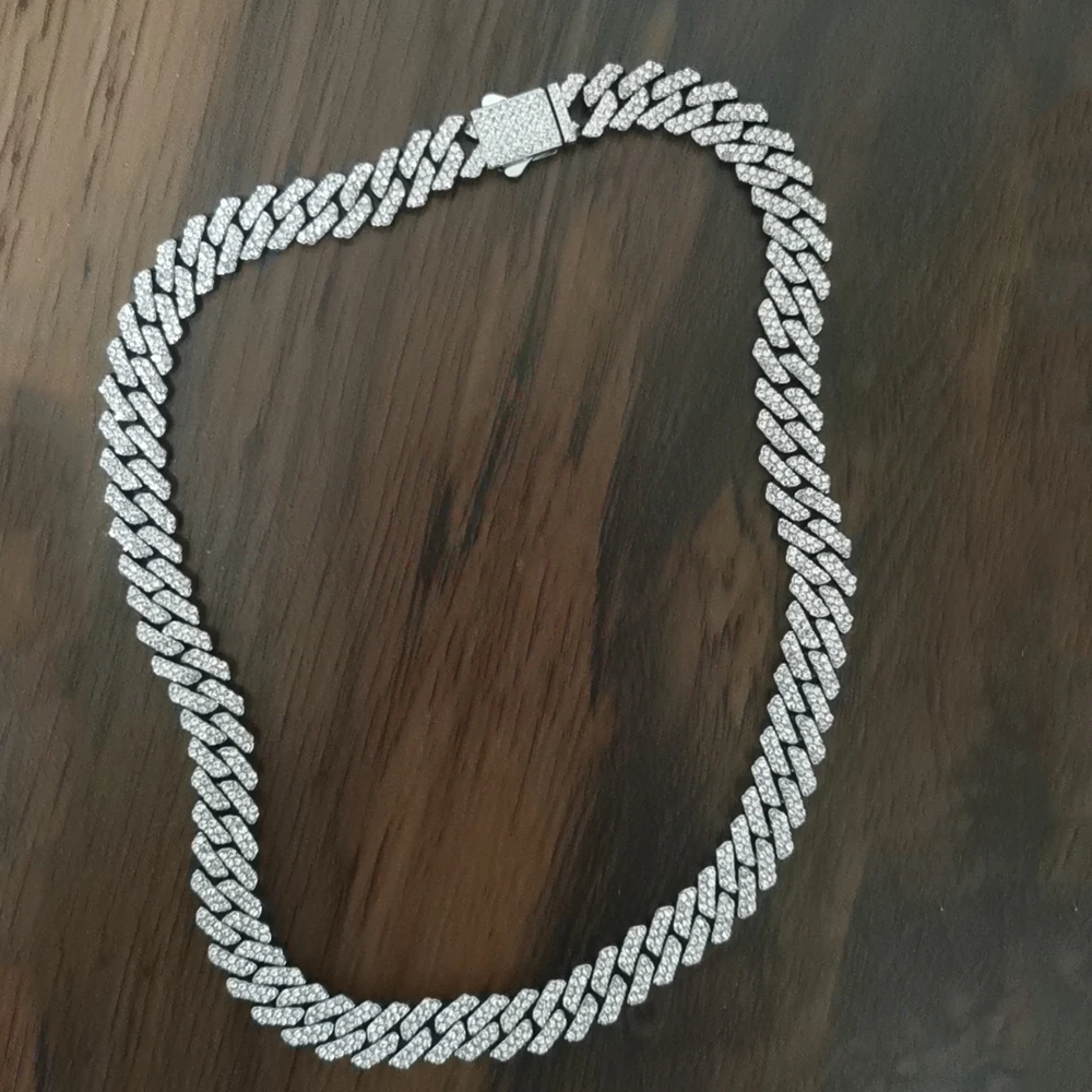 12MM Gold Color Miami Cuban Link Chain Necklace Iced Out Bling