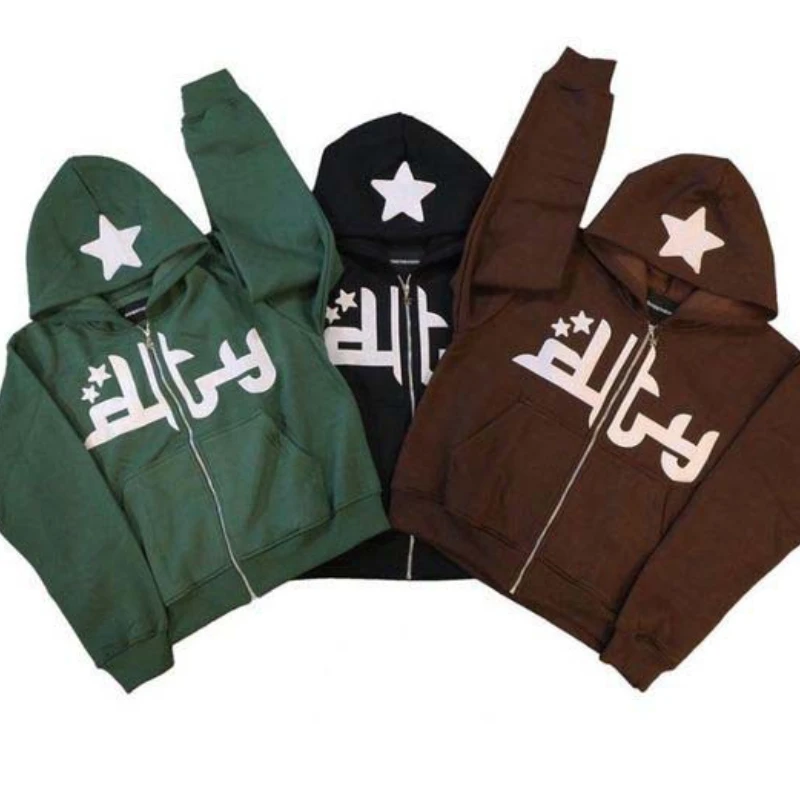 

Y2k Star Light Hoodies Men Unisex Outwear Print Trend Zip Up Loose Outwear Goth Punk Vintage Flame American New Hip Hop Hooded