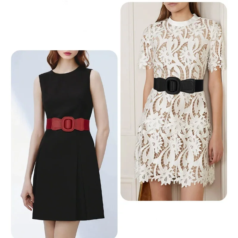 خمر تمتد Cummerbunds مرونة واسعة الجانب الجلود مشد حزام الإناث مربع مشبك فستان سترة حزام للنساء