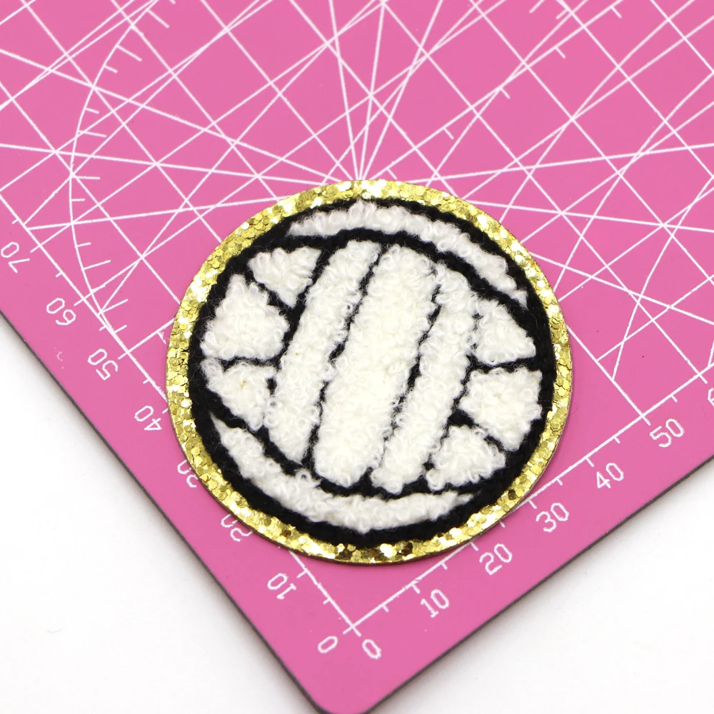 1PC Kleidung Eisen auf Patches Chenille Ball Bestickt Patches Gold Glitter Rand Eisen auf Gestickte Patches Kunst Handwerk DIY – Detail 9
