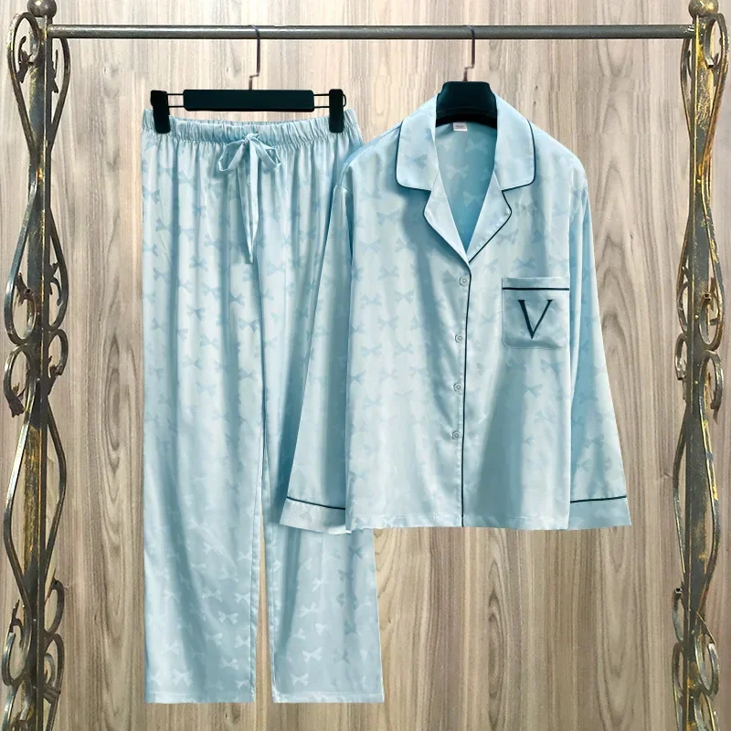 

Осенние женские длинные брюки с длинным рукавом, жаккардовые женские пижамы с бабочками, пикантные пижамы для женщин