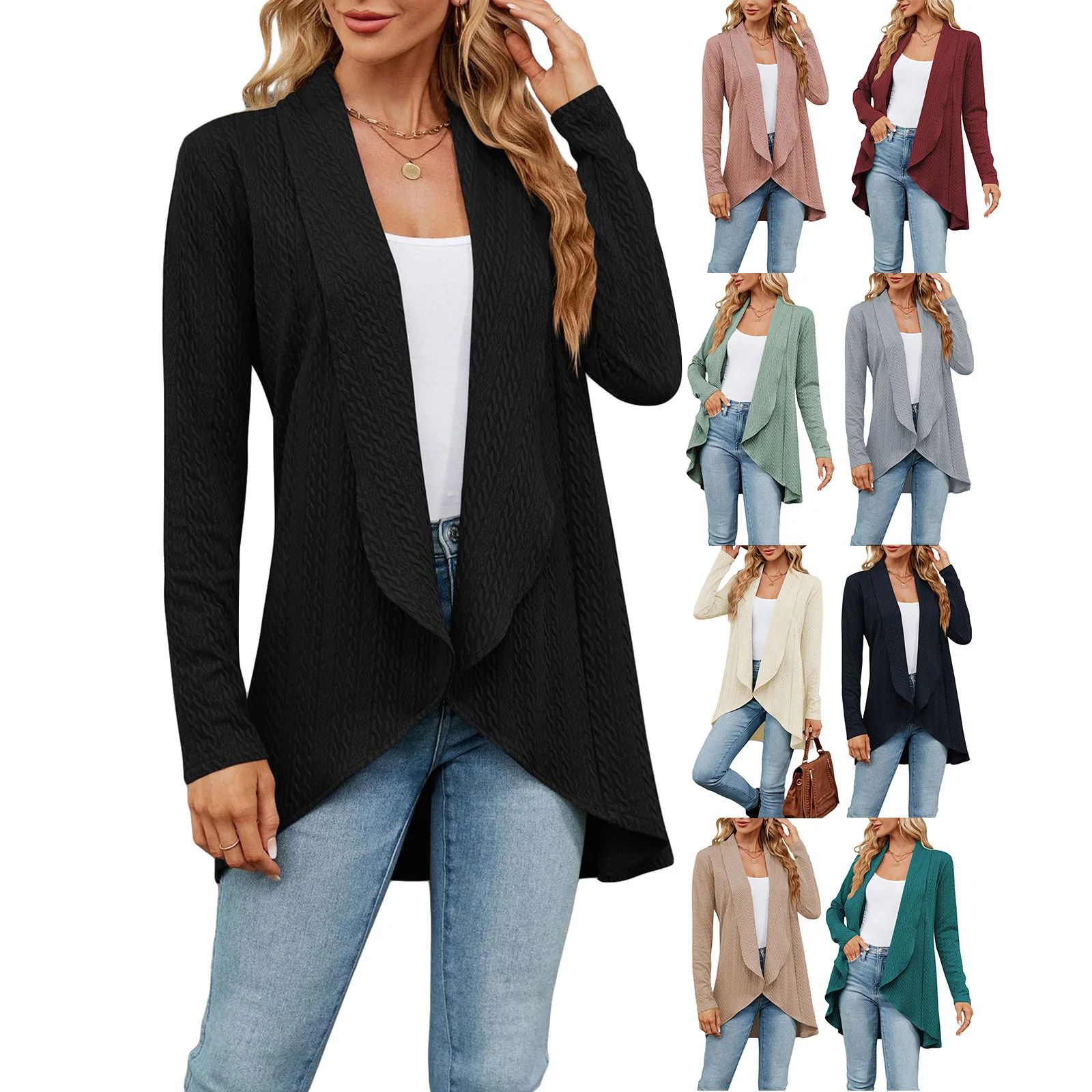 

9 Colors Women's Casual Knit Cardigan Solid Color Long Sleeve Open Front Slim Knitwear Sweater Coat for Autumn Winter
