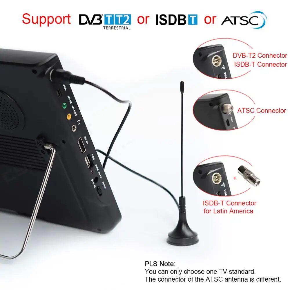 아날로그 미니 소형 자동차 Tv 및 D12 인치 Hd 휴대용 Tv 디지털 Tv 지원 Usb Sd 카드 Mp4 Ac3