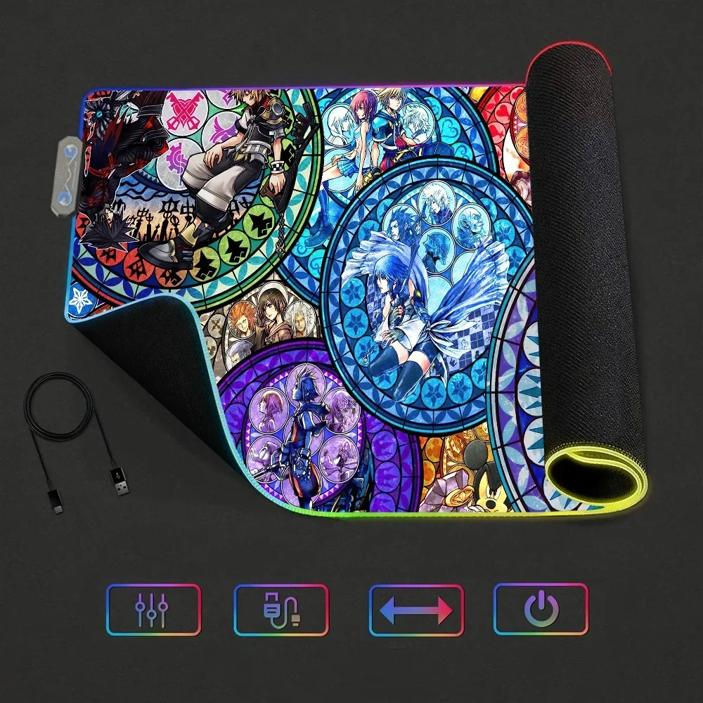 Disney K-Kingdom Hearts For Rgb Mouse Pad Xxl Steelseries Laptop Mat Gaming Mousepad Backlit Keyboard 4