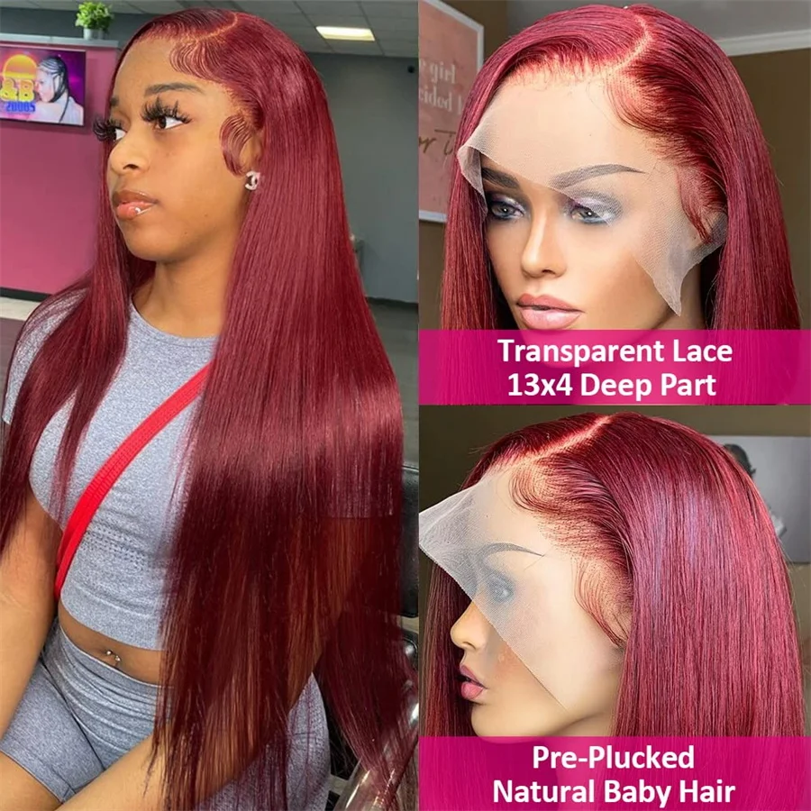 Dark Cherry Red 13x6 Human Hair Lace Frontal Wig Pre Colored Lace