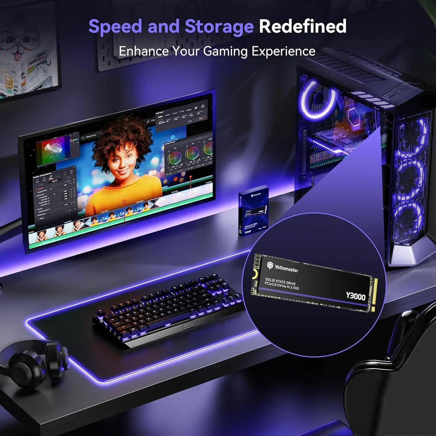 Yottamaster Y3000 NVMe M.2 SSD 1TB　② Yottamaster Y3000 256GB 1TB SSD M.2 2280 NVMe Internal Solid State