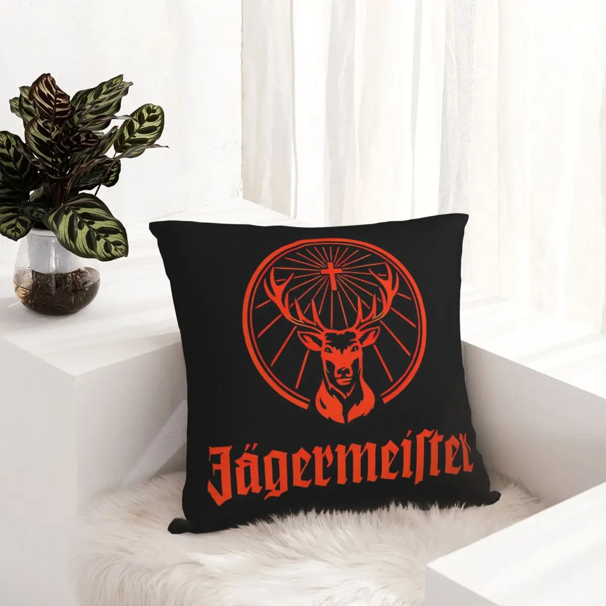 Jagermeister Pillow Cover German Deer Red Square Pillow Case Cushion
