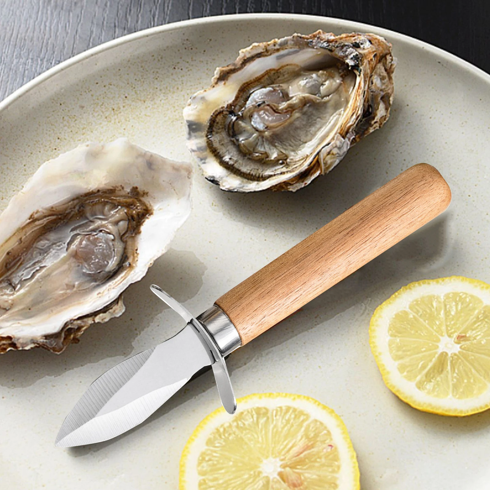 1pcs steel lever fish scallop knife with wood handle oyster knives sharp shell bottle opener