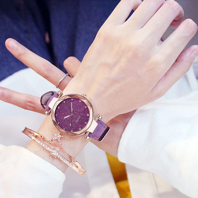 

Sdotter UTHAI BK99 Casual Women Romantic Starry Sky Wrist Watch Bracelet Leather Rhinestone Ladies Clock Simple Dress Gfit Montr