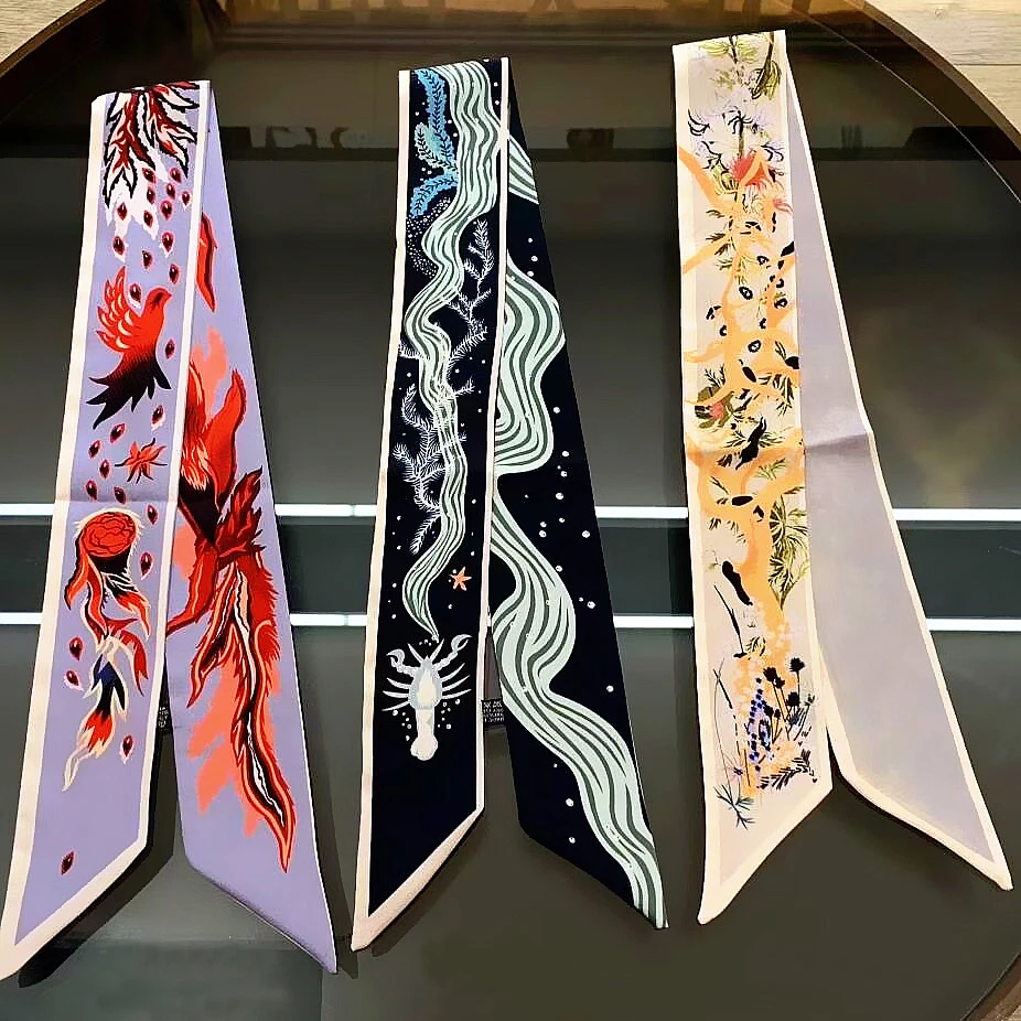 

2023 Elegant Geometry Print Square Scarf Women Bandana Hairband Lady Head Wraps Female Shawl Fashion Neckerchief