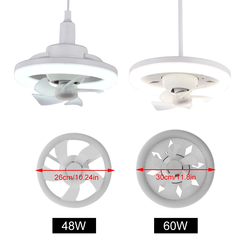 Ceiling Fan with LED Light E27 Remote Control Ceiling Lamp Dimming LED Light Adjustable Speed Cooling Fan 360° Rotation Fan Lamp