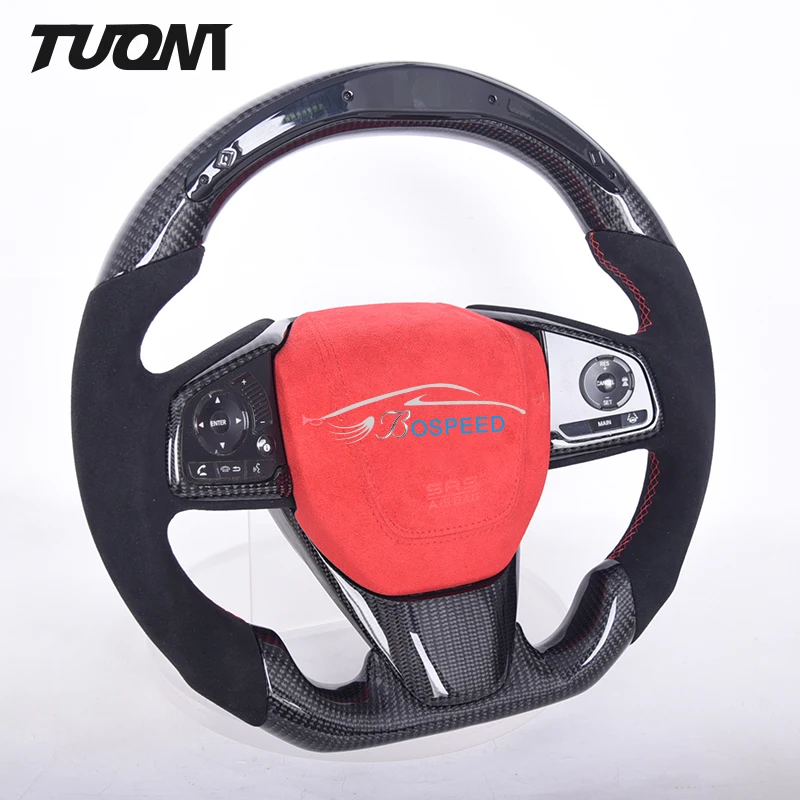 

Suede Leather Carbon Fiber Led Steering Wheel For Honda Civic City Accord Fit Sports Racing Cars Forged Heated Paddles Shift