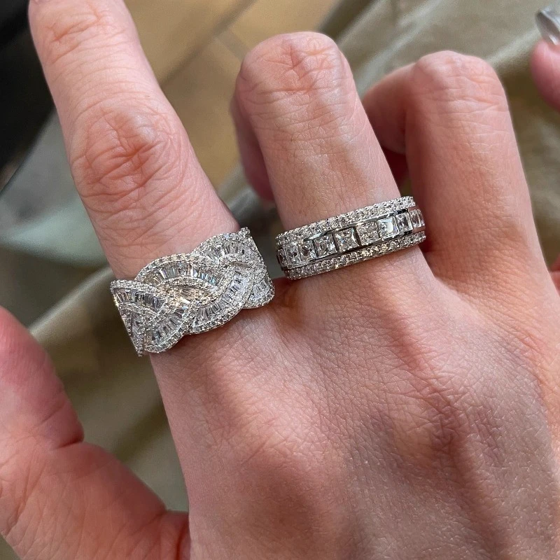 Vintage Stackable Channel-Set Diamond Ring - High-Shine Index Finger Ring with Heavy-Duty Prong Setting, Old Money Aesthetic