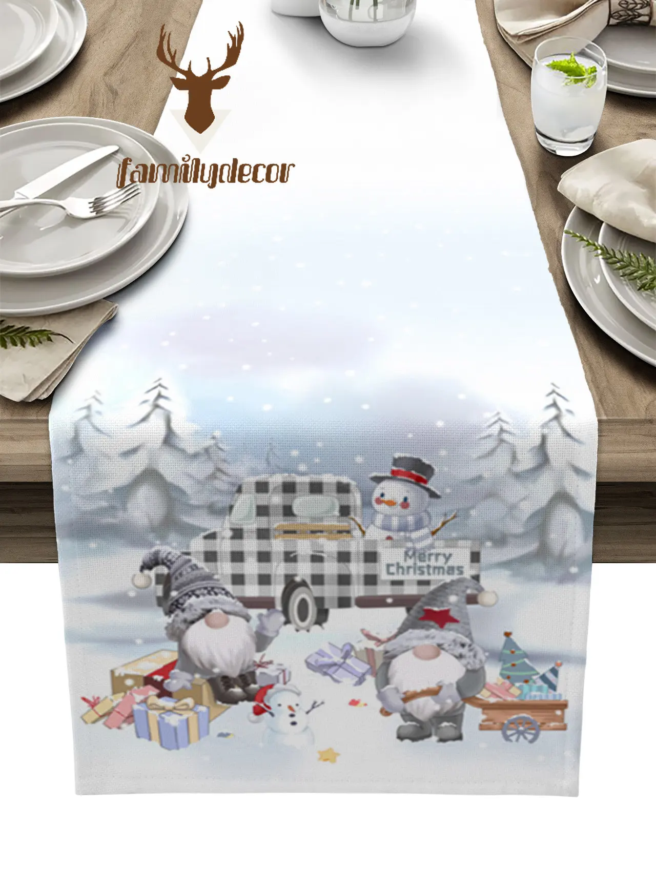 Snowing Merry Christmas  Tree Truck Table Runner For Wedding Party  Christmas Decor Table Cover Feastival Tablecloth Placemat