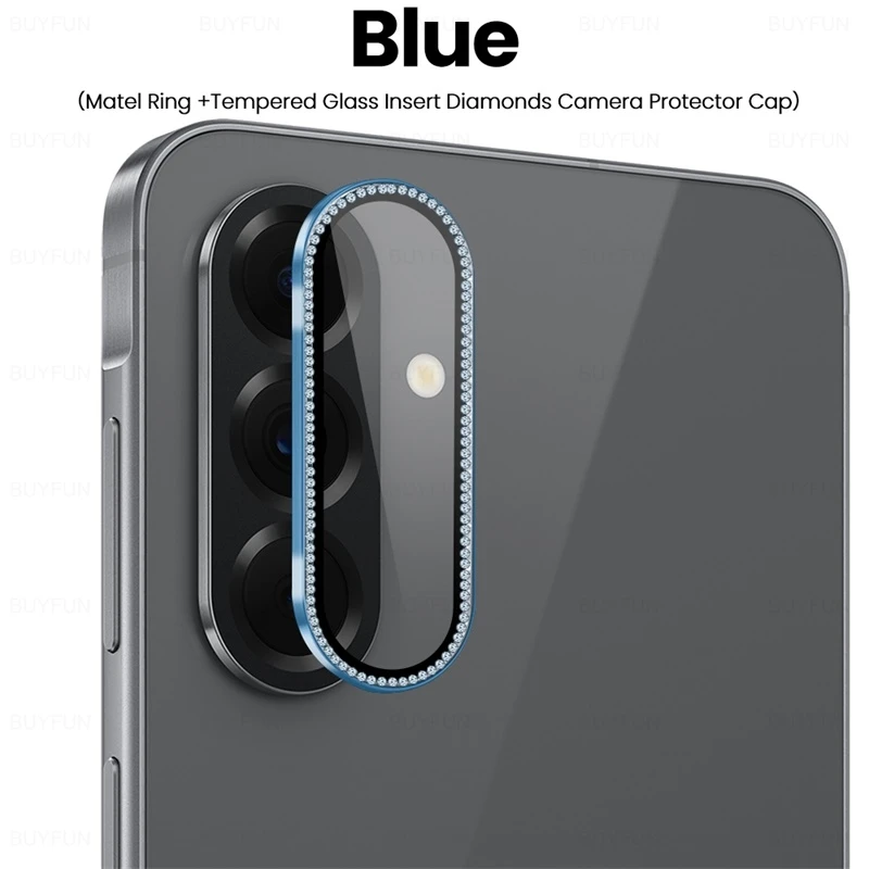 Luxury Diamond Metal Ring Case with Tempered Glass Camera Lens Protector