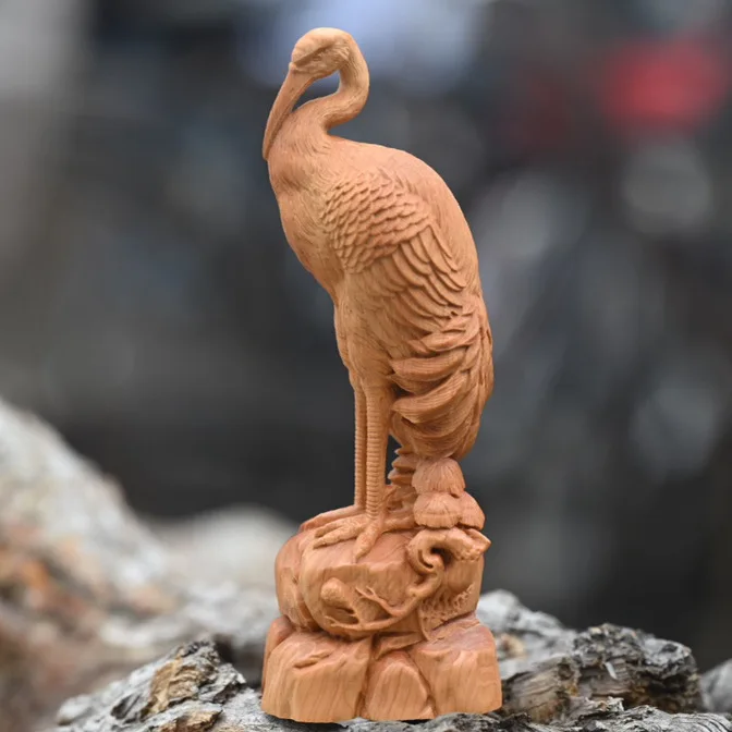 

Cliff Cypress Carving One Egret Rising Continuously Gift Solid Wood Home Decoration Pine And Elderly Longevity Safety Crane