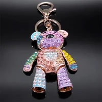 Cute Sweet Colorful Full Crystal Big Bear Key Chain Alloy Rhinestone Fashion Bag Accessories Keyring Jewelry Wholesale N9029 2