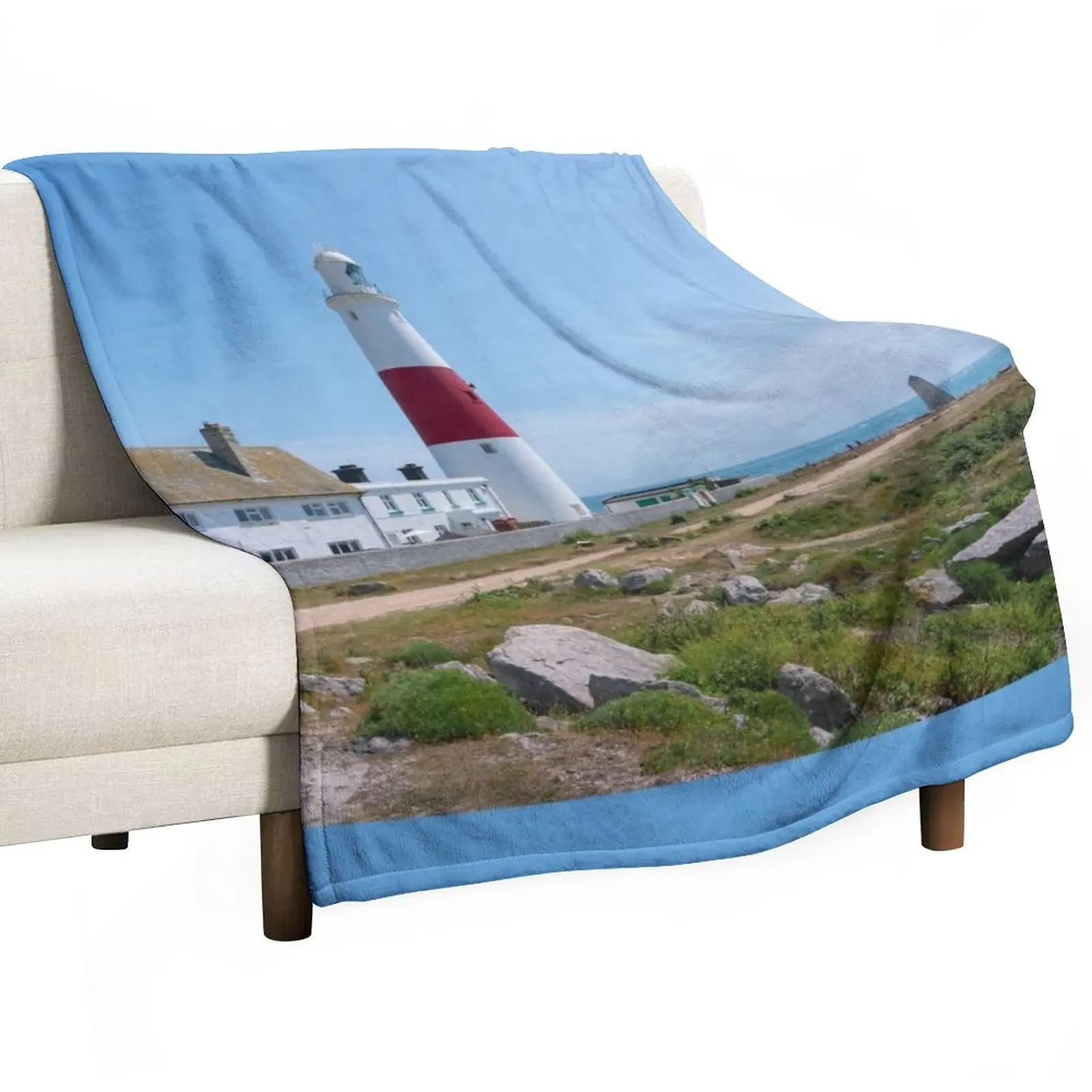 

New Portland Bill Lighthouse Throw Blanket Soft Blanket Furry Blankets Picnic Blanket Multi-Purpose